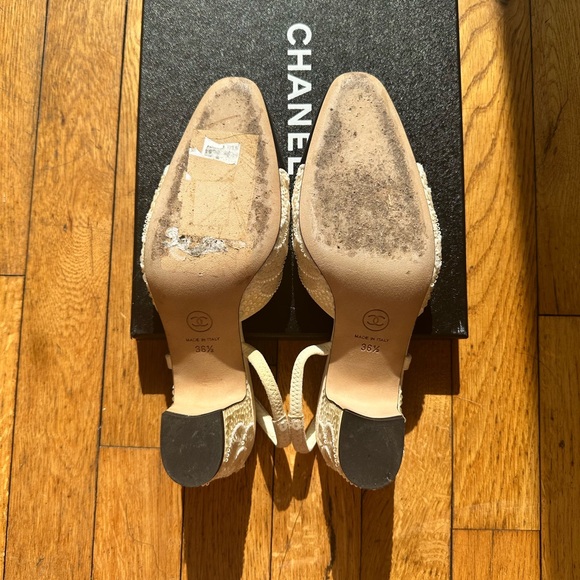 Chanel cream pearl beaded sequin bridal slingback limited edition 36.5 - Picture 7 of 10
